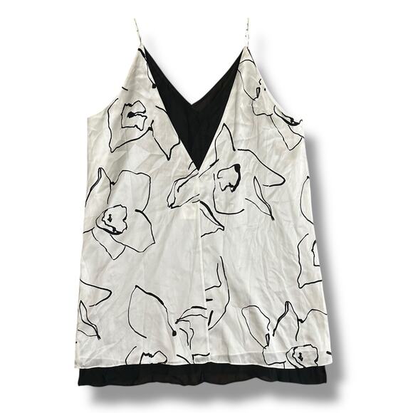 Club Monaco Women’s 14 Silk Double V-Neck Mini Dress White Black Floral Slip NWT - Picture 5 of 10